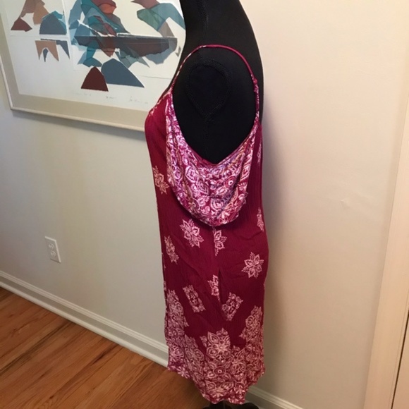 Mossimo Cold Shoulder Mini Babydoll Tunic Dress Berry Pink/White Floral Size 2 - Picture 3 of 5